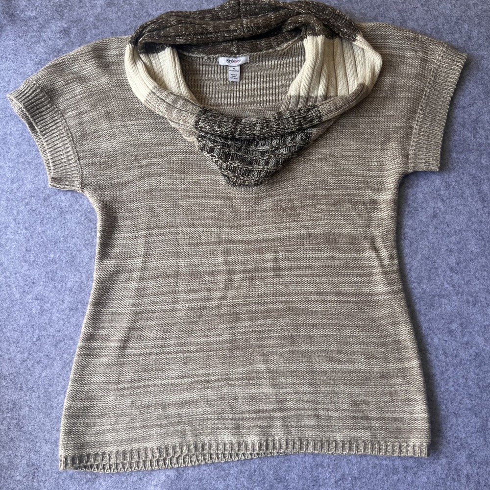 Style&co Cowl Neck Knit Sweater XL‎ Brown Marled Short Sleeve Acrylic